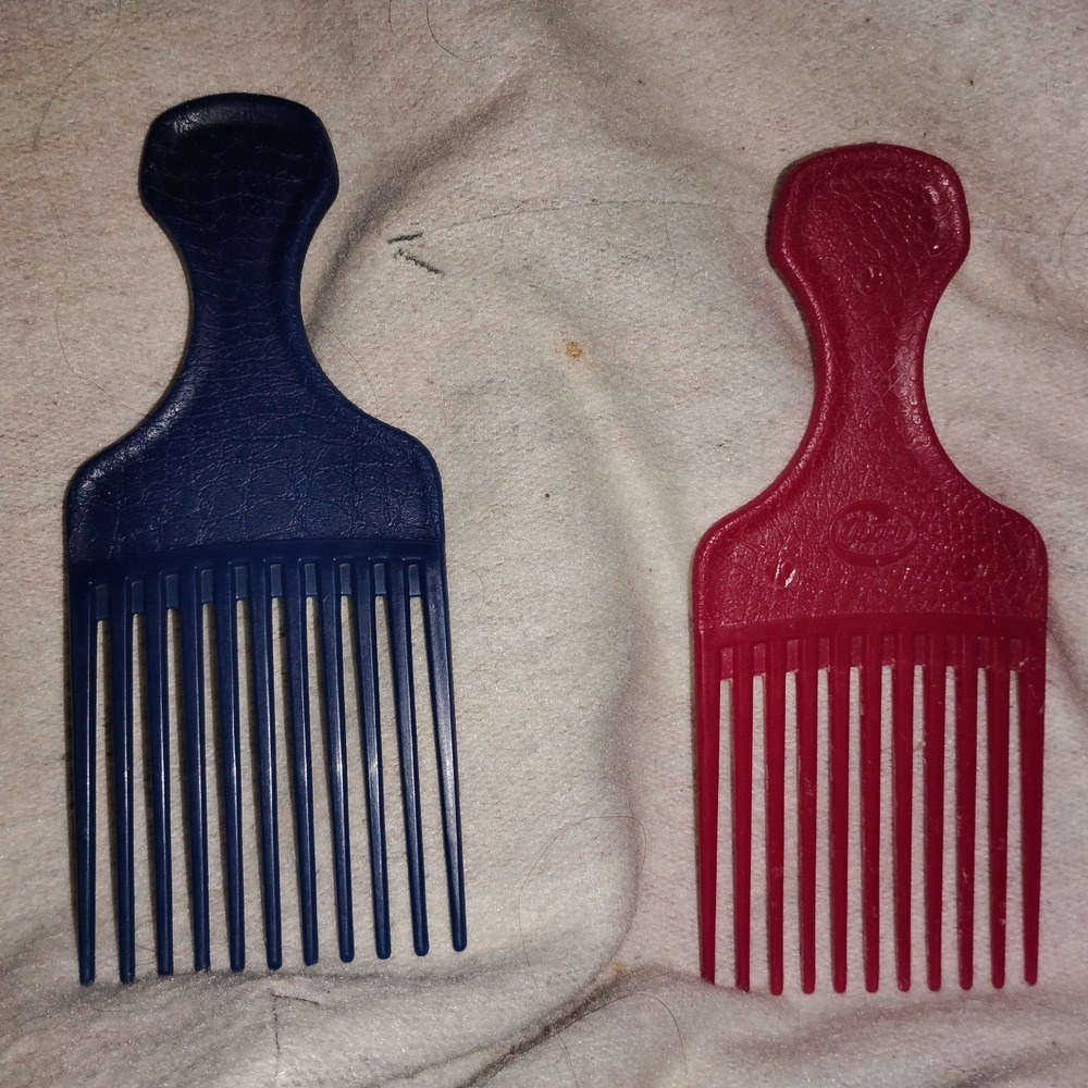 Vintage Goody Hair Comb Picks 2 set Crocodile Texture lift 6.5" Blue Magenta 80s - Picture 2 of 2